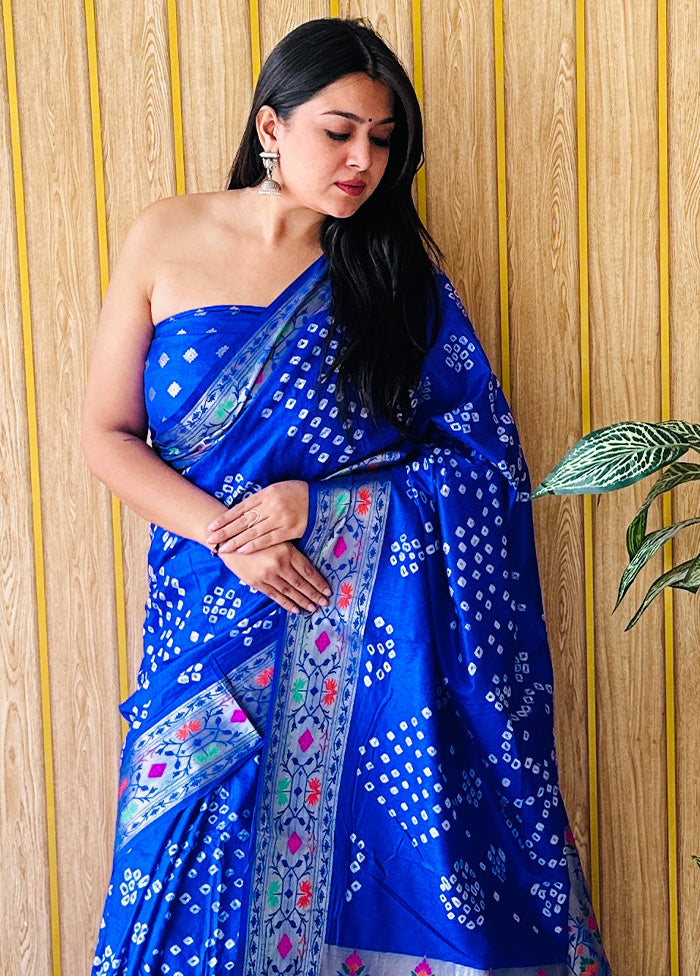 Blue Spun Silk Saree With Blouse Piece