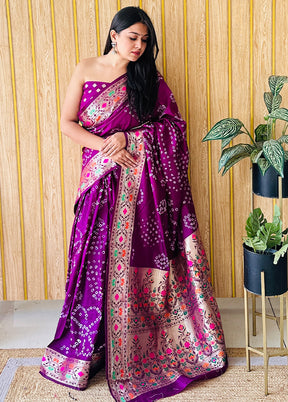 Purple Spun Silk Saree With Blouse Piece