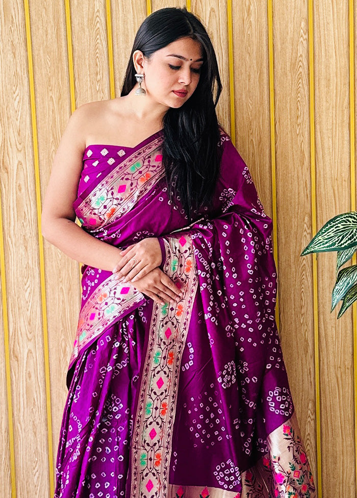 Purple Spun Silk Saree With Blouse Piece