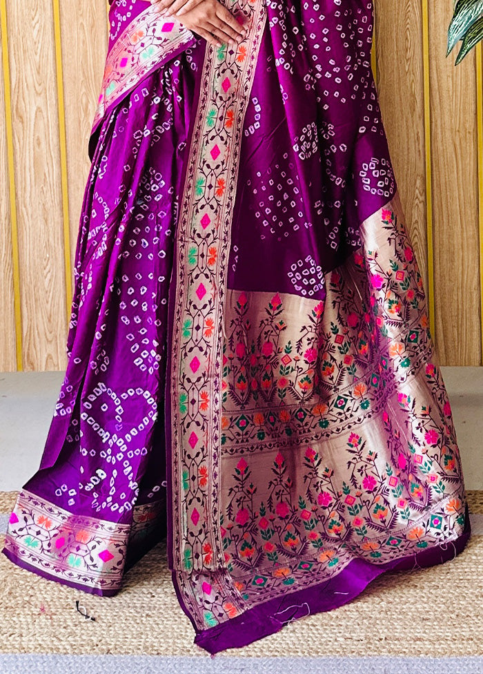 Purple Spun Silk Saree With Blouse Piece