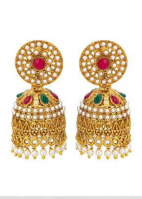 Golden Brass And Copper Artificial Stone Work Earrings