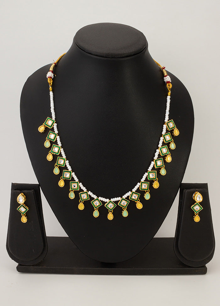 Green Brass Kundan Stone Work Necklace