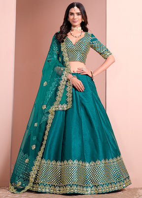 3 Pc Rama Silk Semi Stitched Lehenga Set