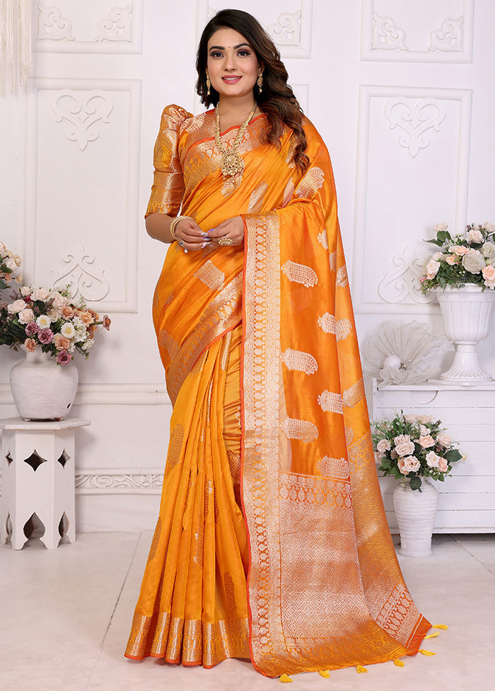 Orange Organza Saree With Blouse Piece