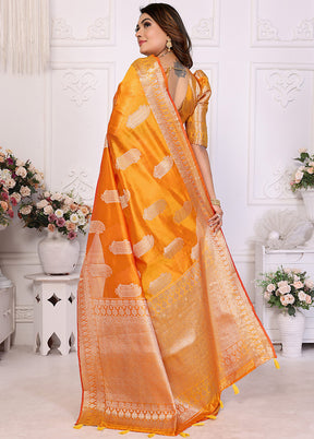 Orange Organza Saree With Blouse Piece