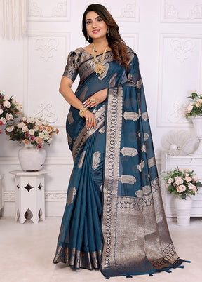 Teal Organza Saree With Blouse Piece