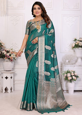 Rama Organza Saree With Blouse Piece