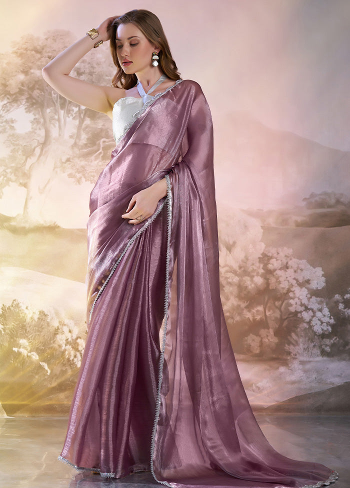 Wine Organza Saree With Blouse Piece