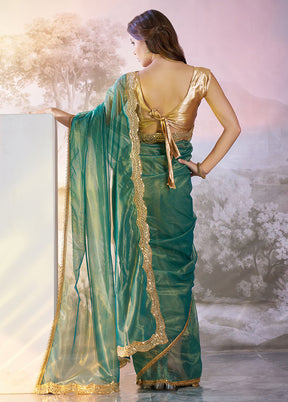 Rama Net Saree With Blouse Piece