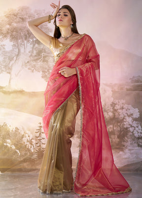 Rust Net Saree With Blouse Piece