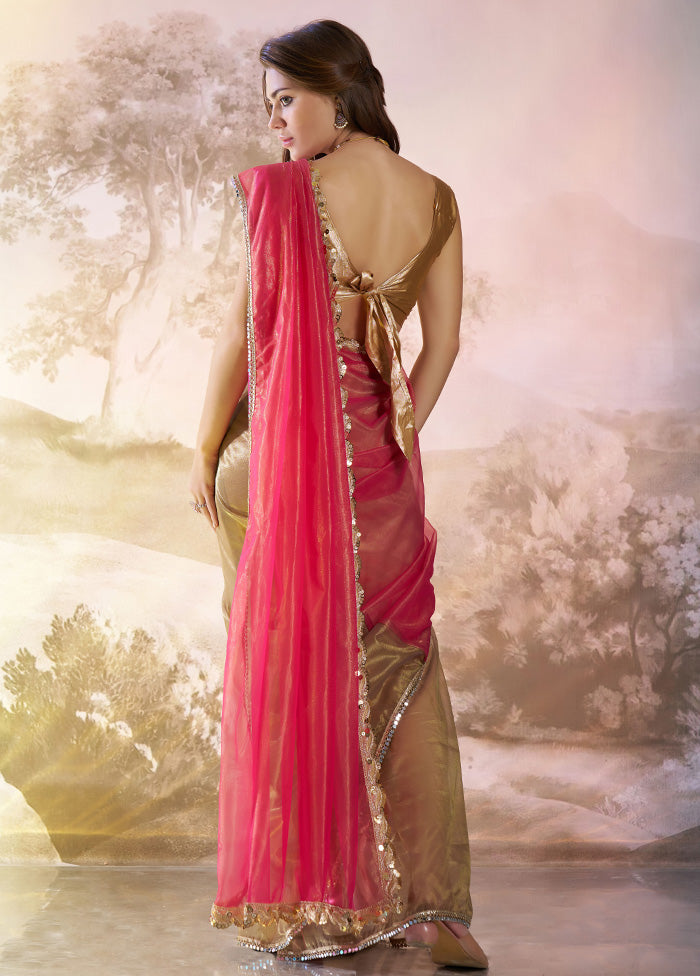 Rust Net Saree With Blouse Piece