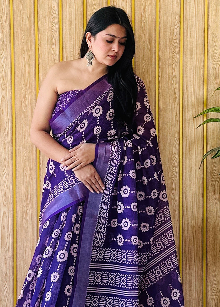 Voilet Cotton Saree With Blouse Piece