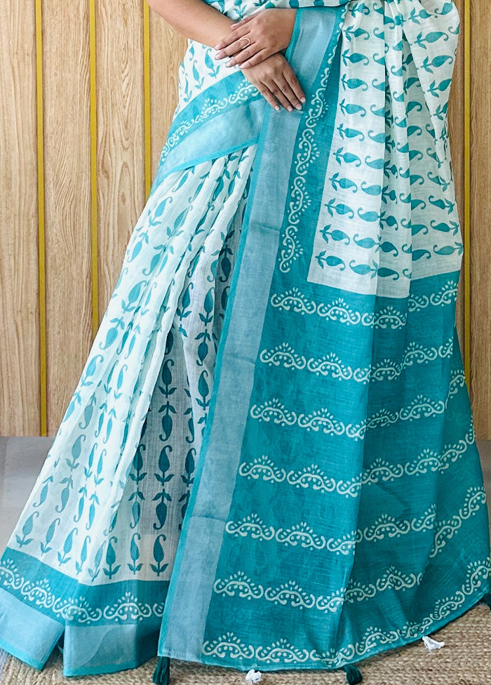 Sea Green Cotton Saree With Blouse Piece