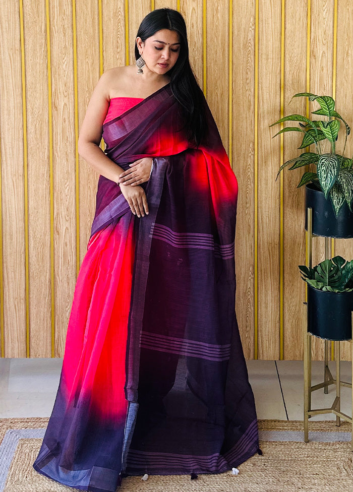 Red Cotton Saree With Blouse Piece