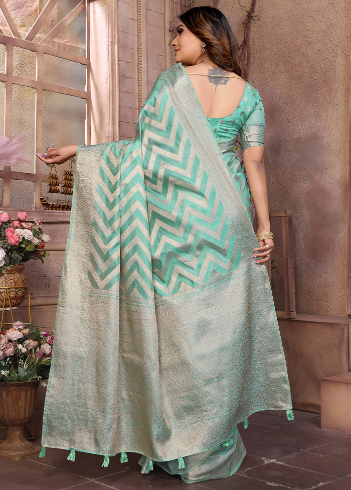 Sea Green Organza Saree With Blouse Piece