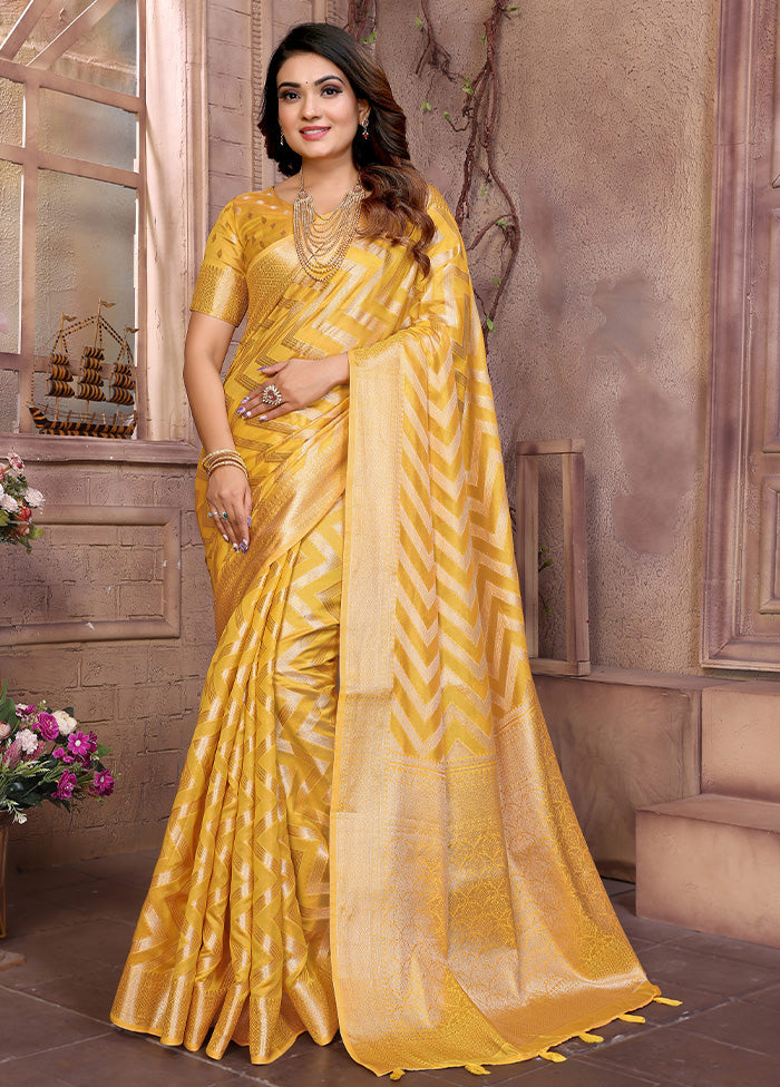 Yellow Organza Saree With Blouse Piece