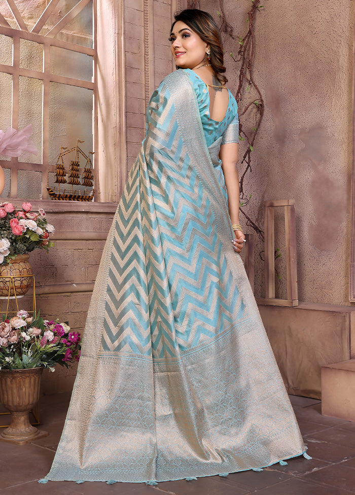 Sky Blue Organza Saree With Blouse Piece