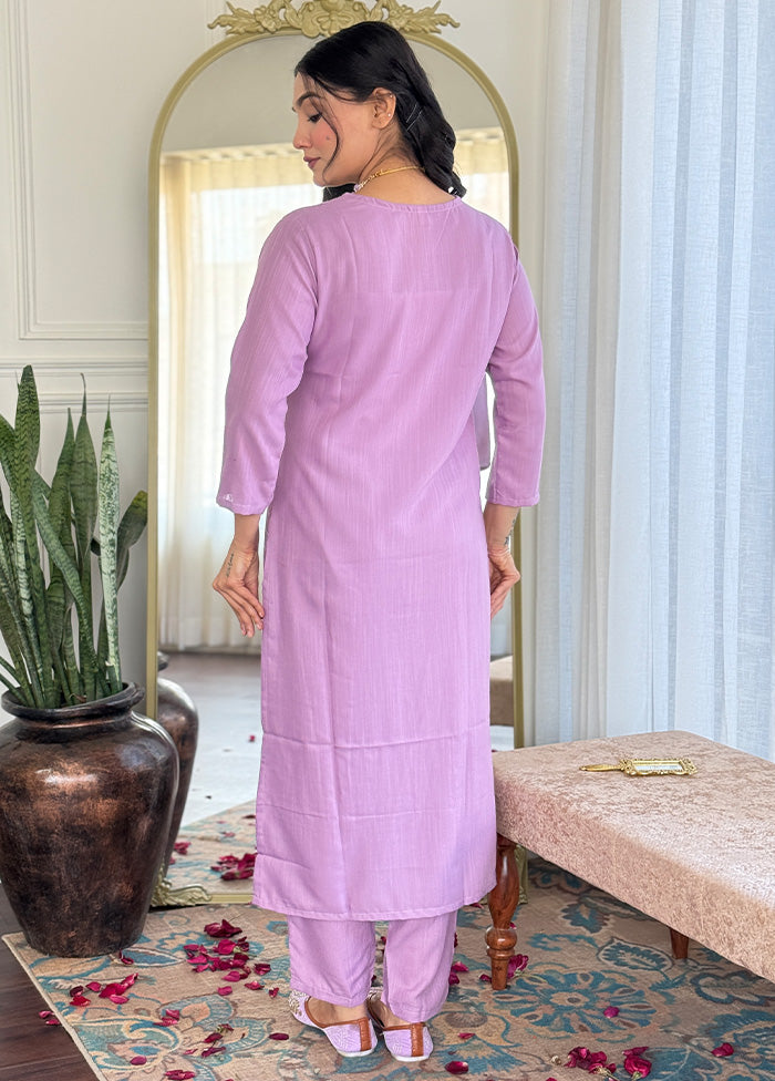 3 Pc Lavender Readymade Viscose Suit Set