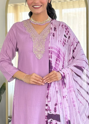 3 Pc Lavender Readymade Viscose Suit Set