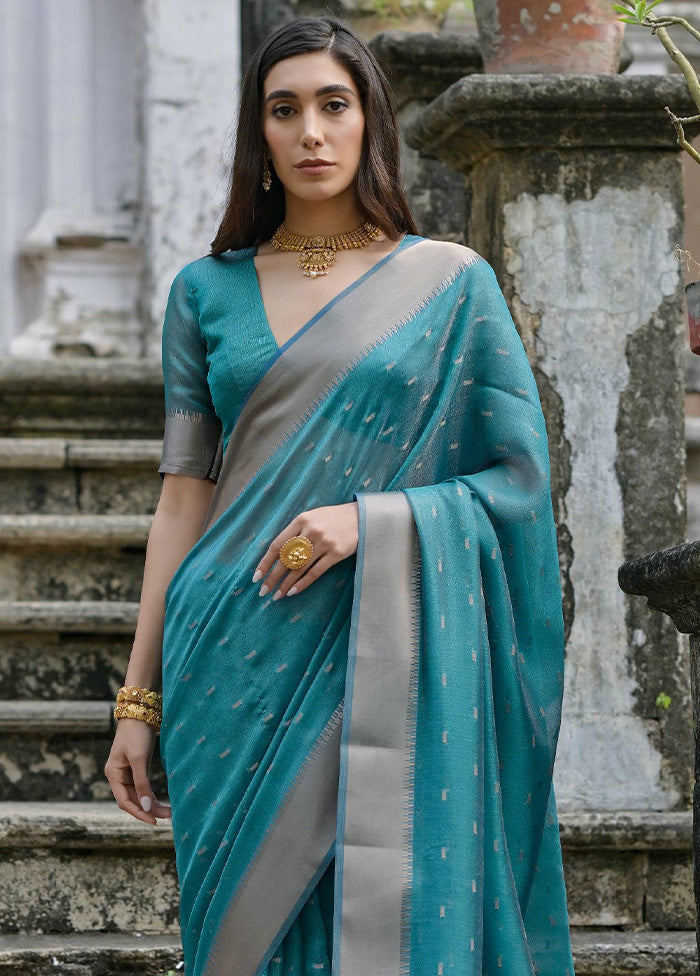 Rama Spun Silk Saree With Blouse Piece