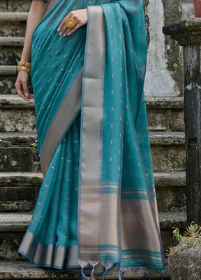 Rama Spun Silk Saree With Blouse Piece