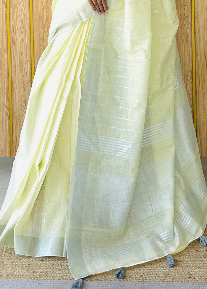 Yellow Linen Silk Saree With Blouse Piece