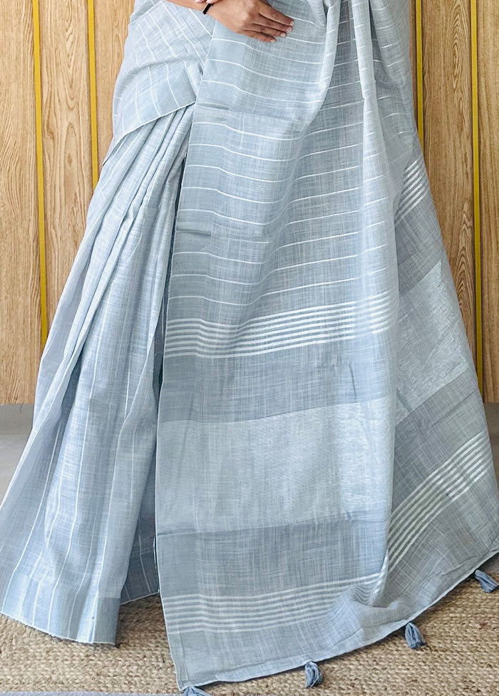 Grey Linen Silk Saree With Blouse Piece