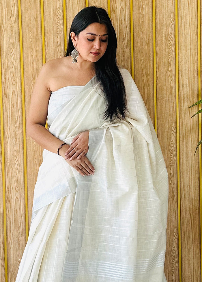 Off White Linen Silk Saree With Blouse Piece