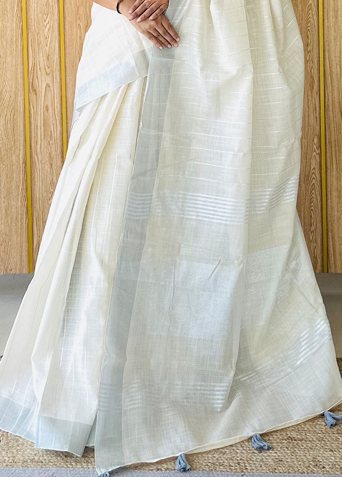 Off White Linen Silk Saree With Blouse Piece