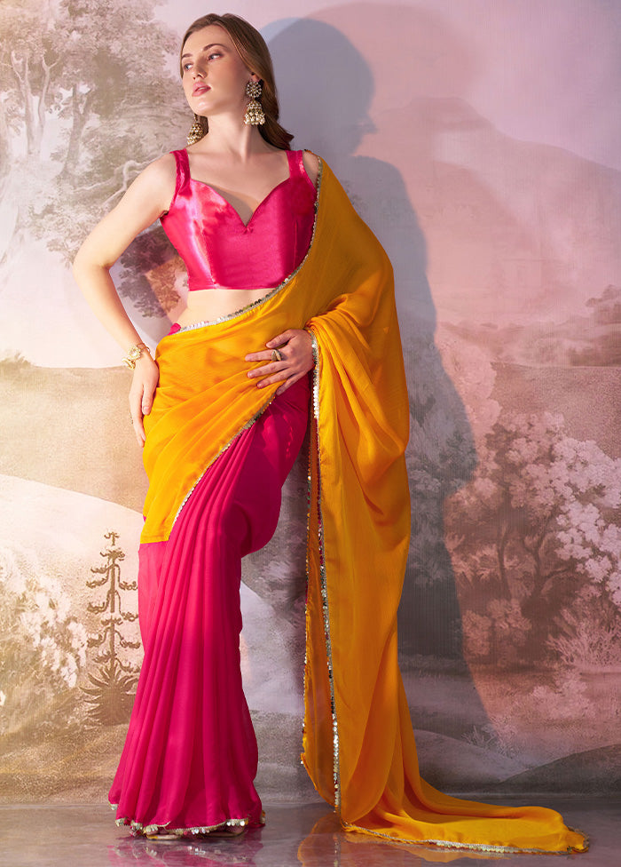 Yellow Chiffon Silk Saree With Blouse Piece