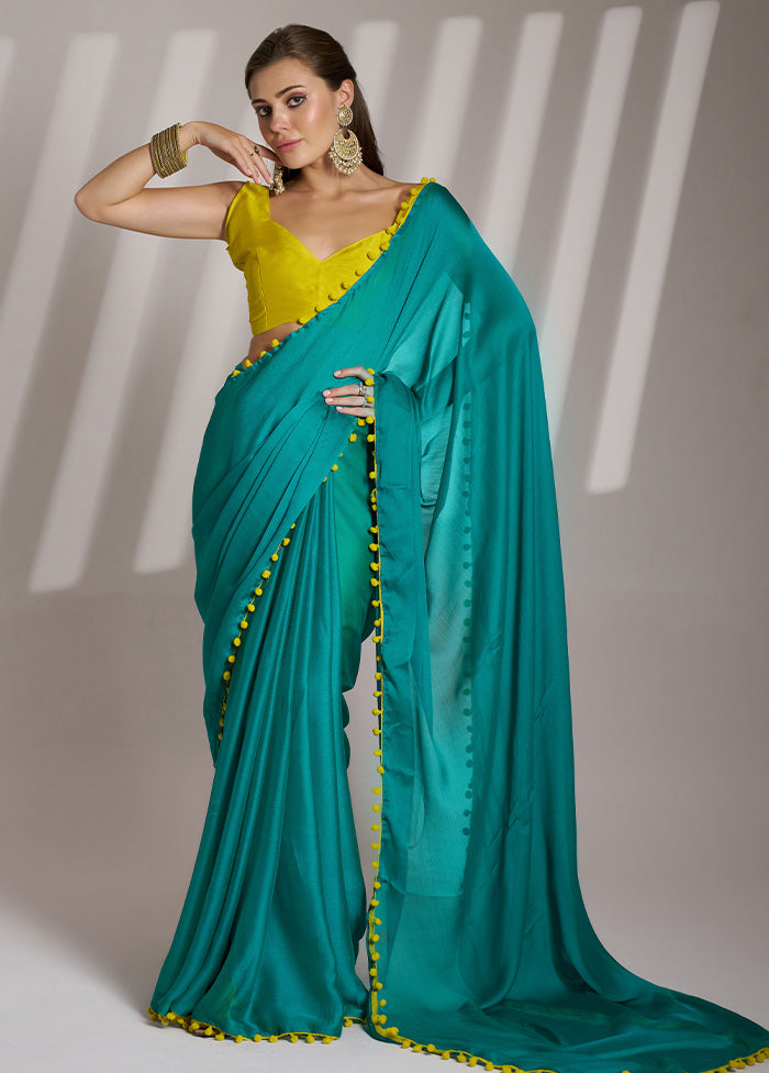 Rama Chiffon Silk Saree With Blouse Piece