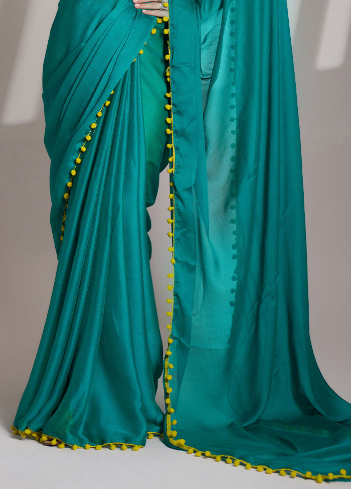 Rama Chiffon Silk Saree With Blouse Piece