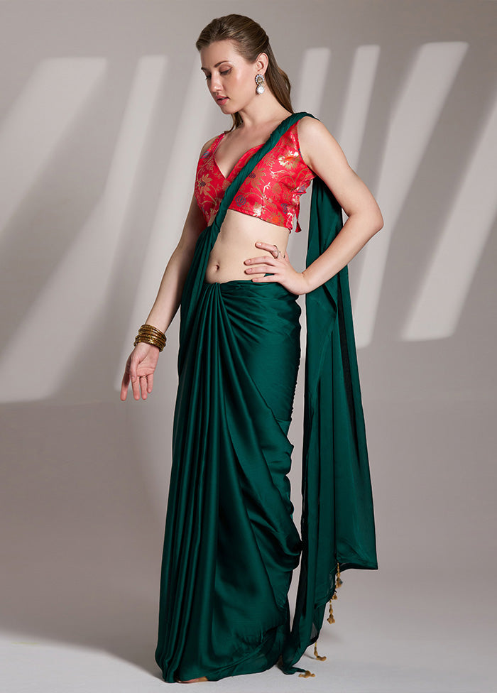 Rama Satin Silk Saree With Blouse Piece