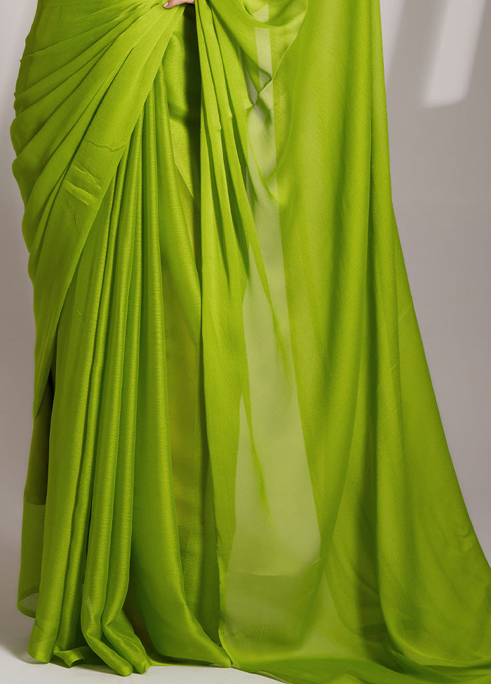 Green Chiffon Silk Saree With Blouse Piece