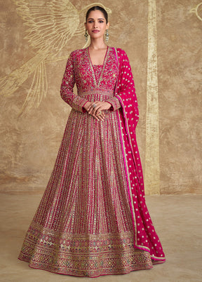 3 Pc Pink Semi Stitched Georgette Suit Set