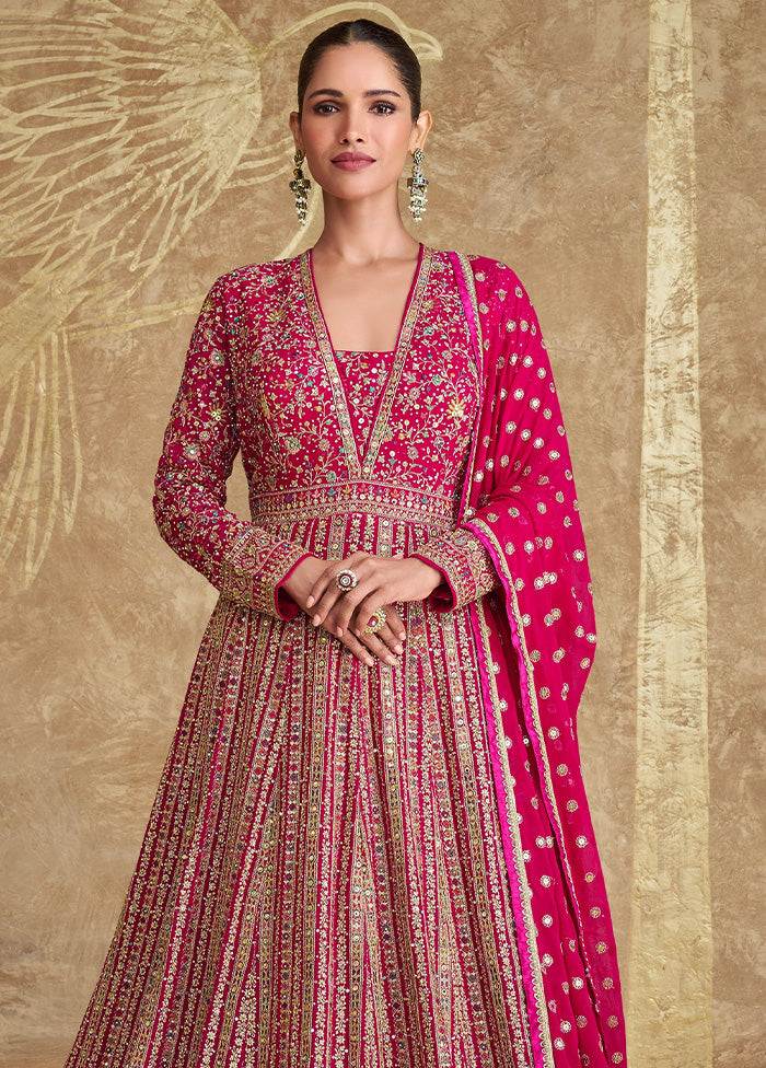 3 Pc Pink Semi Stitched Georgette Suit Set