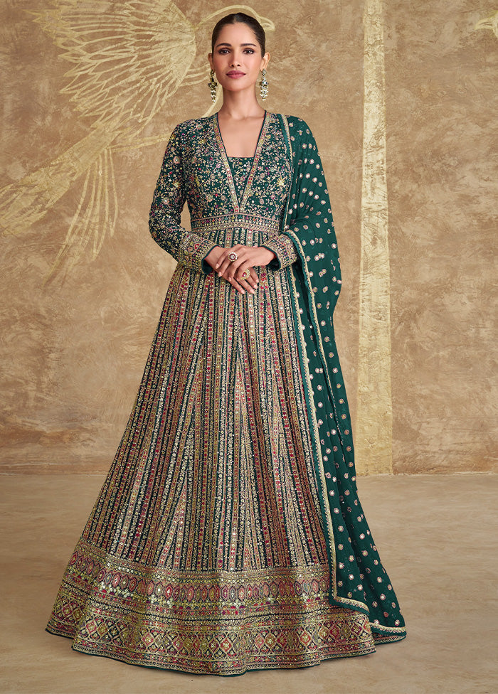 3 Pc Green Semi Stitched Georgette Suit Set