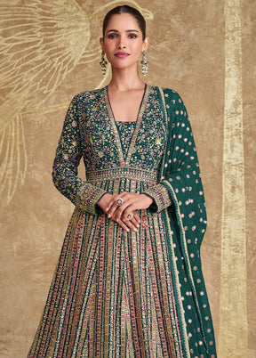 3 Pc Green Semi Stitched Georgette Suit Set