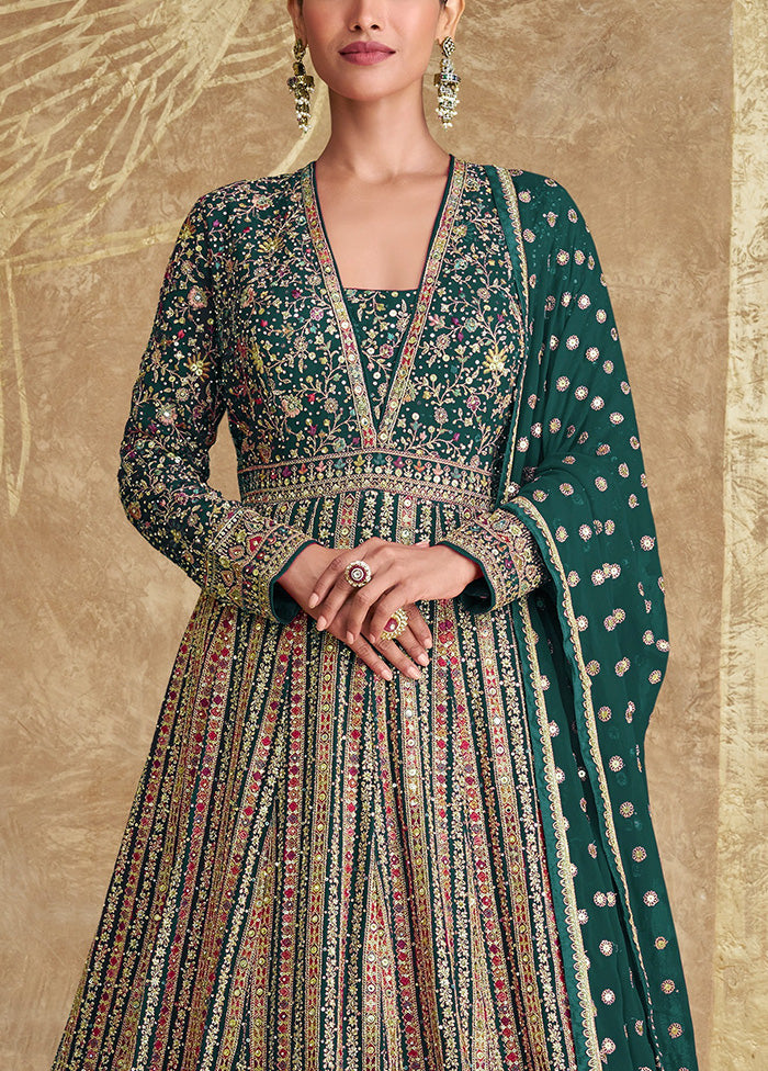 3 Pc Green Semi Stitched Georgette Suit Set