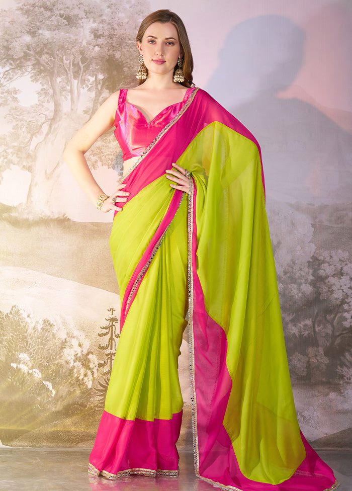 Green Chiffon Silk Saree With Blouse Piece