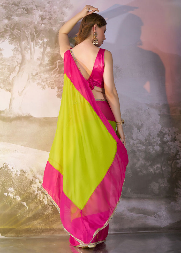 Green Chiffon Silk Saree With Blouse Piece