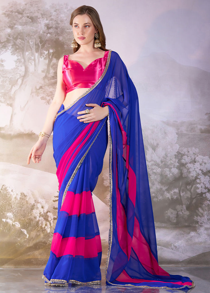 Blue Chiffon Silk Saree With Blouse Piece