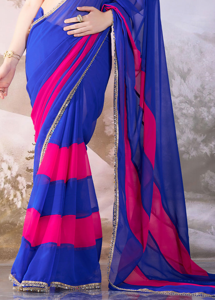 Blue Chiffon Silk Saree With Blouse Piece