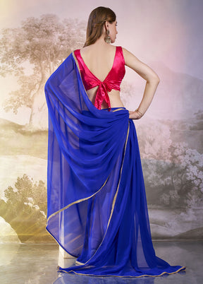 Blue Chiffon Silk Saree With Blouse Piece