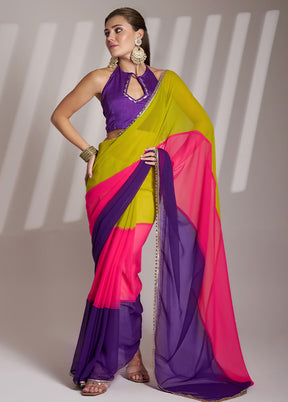 Multicolor Chiffon Silk Saree With Blouse Piece