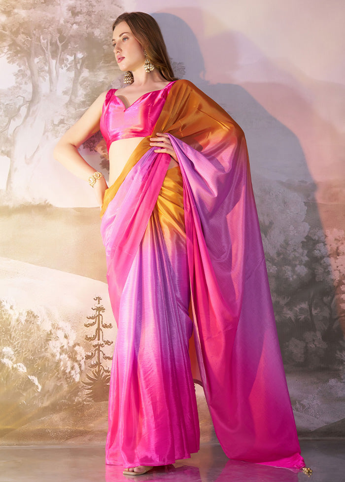 Multicolor Chiffon Silk Saree With Blouse Piece