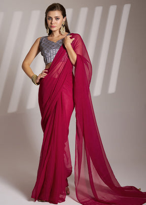 Burgundy Spun Silk Saree With Blouse Piece