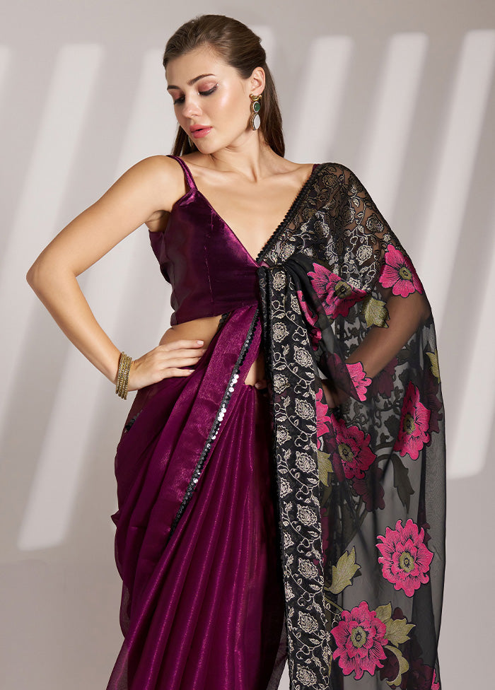 Wine Spun Silk Saree With Blouse Piece