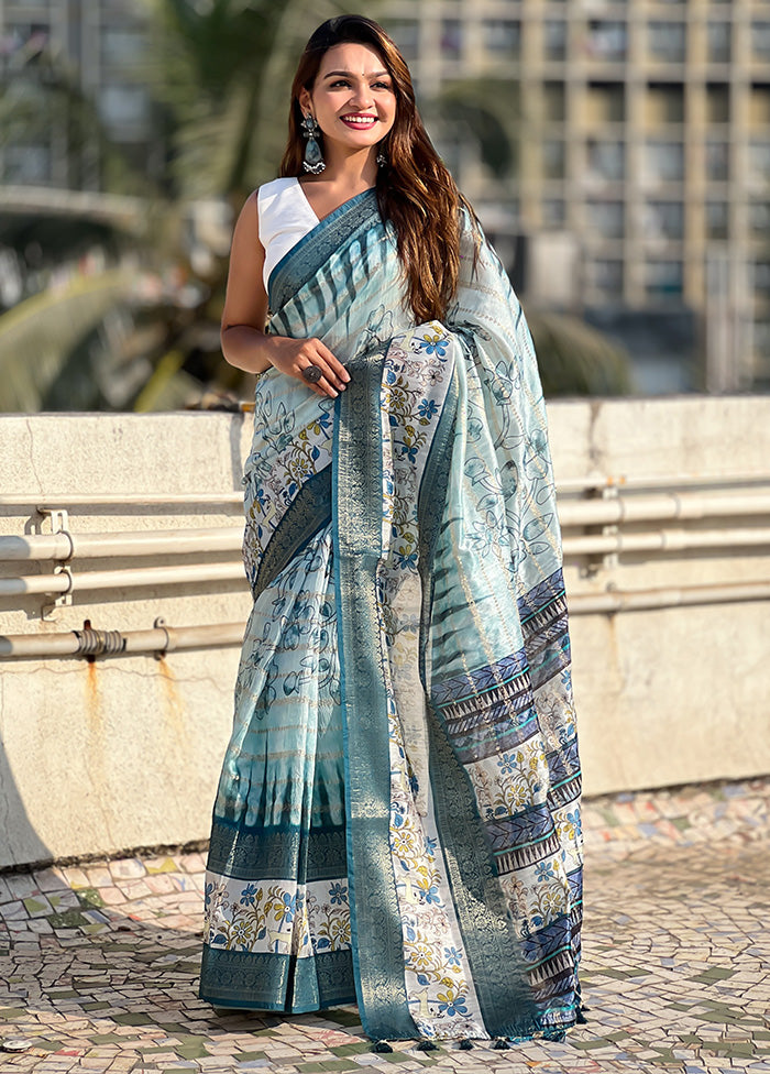 Blue Chanderi Silk Saree With Blouse Piece