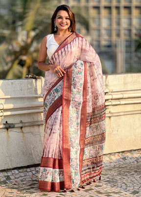 Maroon Chanderi Silk Saree With Blouse Piece